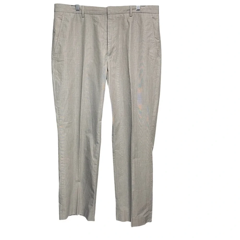 Banana Republic Mens 38x30 Classic Glen Plaid Cotton Dress Trousers Grey Blue